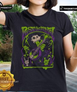Premium Rest In Metal Skull Zombie Rock and Roll Shredfest Ladies Tee featuring a bold skull graphic and vibrant colors.