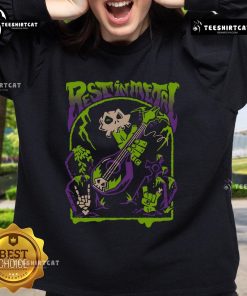 Premium Rest In Metal Skull Zombie Rock And Roll Shredfest Sweatshirt featuring a vibrant skull graphic.