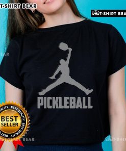 Premium silver pickleball sports logo on a stylish ladies tee, perfect for pickleball enthusiasts and casual wear.