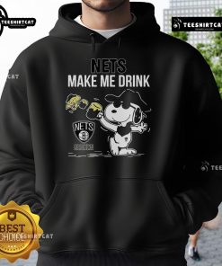 Premium Snoopy and Woodstock Brooklyn Nets Make Me Drink Hoodie featuring playful graphics and comfortable design.