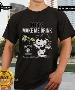 Alt Text: Premium Snoopy and Woodstock Brooklyn Nets t-shirt design featuring playful graphics, perfect for NBA fans and casual wear.