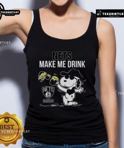 Premium Snoopy and Woodstock Brooklyn Nets Make Me Drink Tank Top, perfect for fans and summer outings.