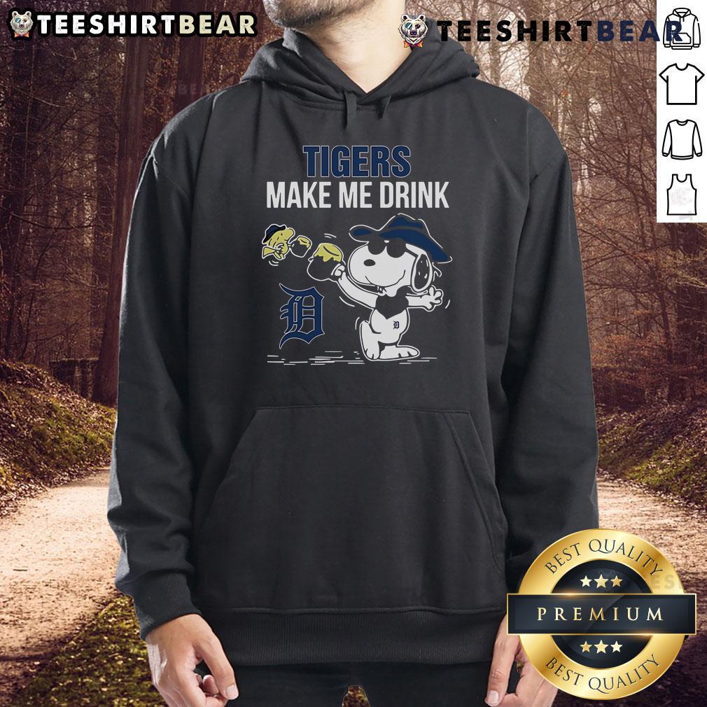 Premium Snoopy And Woodstock Detroit Tigers Make Me Drink Hoodie Premium Snoopy and Woodstock Detroit Tigers hoodie featuring a fun 'Make Me Drink' design for fans.