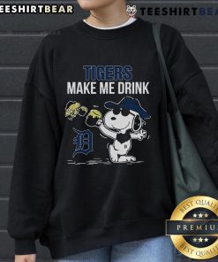 Premium Snoopy and Woodstock Detroit Tigers Make Me Drink sweatshirt, featuring vibrant graphics and comfortable design.