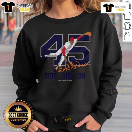 Alt Text: Premium Teambrown Bob Gibson Baseball Hall of Fame Member signature sweatshirt in stylish design and quality fabric.