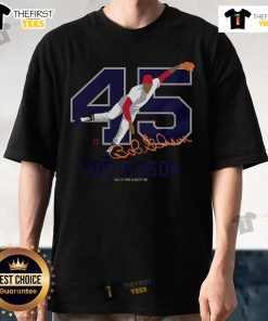 Alt Text: Premium Teambrown Bob Gibson Baseball Hall Of Fame Member Signature T-Shirt featuring iconic player autograph design.