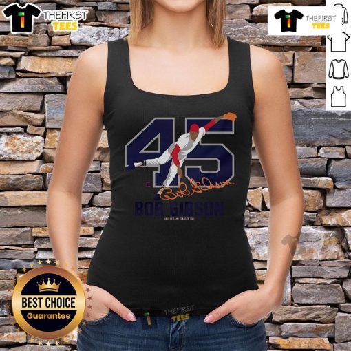 Premium Teambrown Bob Gibson Baseball Hall of Fame member signature tank top featuring iconic player design.