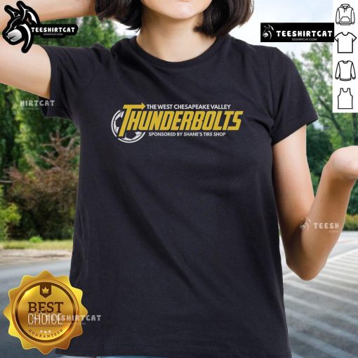 Alt Text: Premium The West Chesapeake Valley Thunderbolts soccer ladies tee featuring vibrant colors and a stylish design.