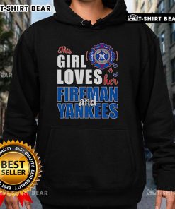 Girl wearing a Premium 'This Girl Loves Her Fireman and Yankees' hoodie, showcasing her love for firemen and baseball.