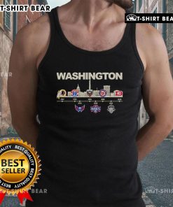 Premium Washington D.C. Sports History City of Champions tank top featuring iconic local sports team logos and vibrant design.