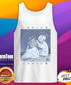 Model wearing a Pretty Cafune Hair Tank Top with a vibrant design, perfect for casual summer outfits.