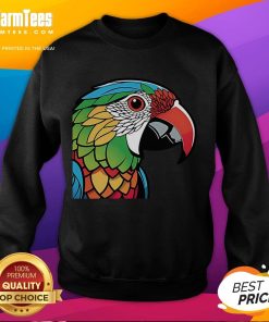 Alt Text: Colorful lovebird parrot doodle design on a cozy sweatshirt, perfect for bird lovers and unique fashion enthusiasts.