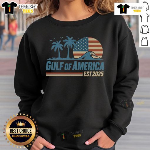 Retro vintage beach wave sweatshirt featuring the Pretty Gulf of America design, perfect for coastal casual style.