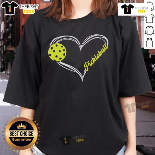 Pretty 'I Love Pickleball' cute match ladies tee in vibrant colors, perfect for pickleball enthusiasts.