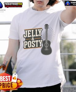 Pretty Jelly & Posty Guitar Music T-Shirt featuring vibrant graphics of guitars and colorful jelly design, perfect for music lovers.