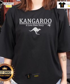 Pretty Kangaroo A Love Hate Story Ladies Tee featuring a playful kangaroo graphic on a stylish women's T-shirt.