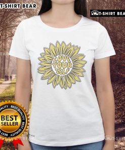 Pretty Levity Love Yourself Flower Ladies Tee featuring a vibrant floral design and empowering message for women.