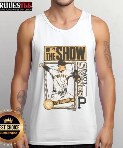 Pretty MLB The Show Pirates Paul Skenes tank top featuring vibrant team colors and player graphic design.