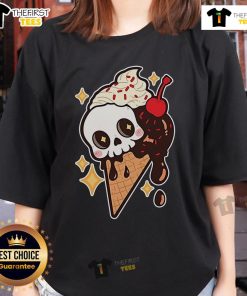 Pretty Spooky Summer Treat Ice Cream Skull Ladies Tee featuring a fun skull graphic perfect for summer fashion.