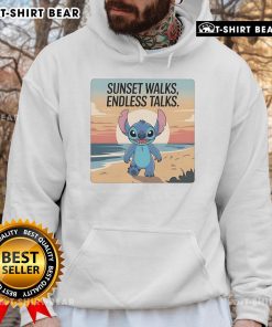 Cozy hoodie featuring 'Pretty Stitch in the Beach Sunset' design, perfect for evening walks and endless talks by the shore.