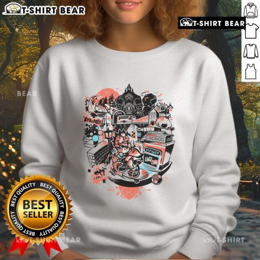 Pretty sundown scene featuring Roxas from Kingdom Hearts in a Twilight Town sweatshirt, perfect for fans of the series.