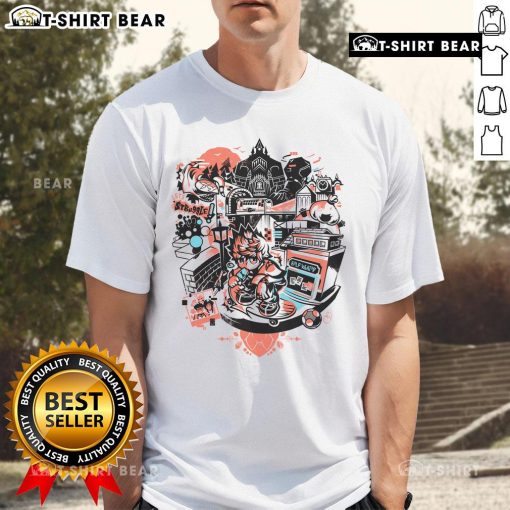Pretty Sundown Struggle Roxas and Twilight Town Kingdom Hearts T-Shirt featuring vibrant sunset colors and iconic characters.