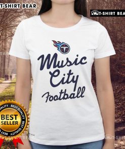 Alt Text: Stylish Tennessee Titans NFL Music City football ladies tee featuring team colors and logo, perfect for fans.