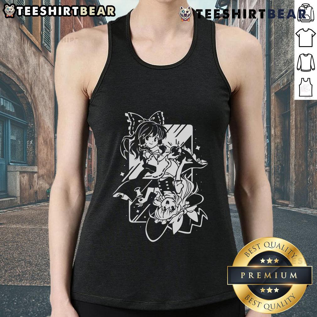 Pretty Touhou Am I Dreaming Reimu Hakurei Marisa Kirisame Tank Top Alt Text: Pretty Touhou Am I Dreaming tank top featuring Reimu Hakurei and Marisa Kirisame in vibrant colors.