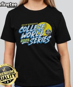Official 2025 NCAA Softball Women's College World Series ladies tee showcasing vibrant team colors and logo design.