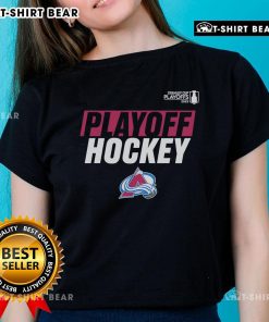 Top 2025 Avalanche Playoff Breakout Ladies Tee featuring stylish design and team colors for female fans.