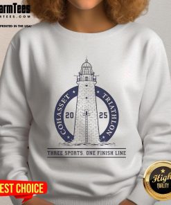 Cozy sweatshirt featuring 'Top 2025 Cohasset Triathlon: Three Sports, One Finish Line' design for athletes and fans.