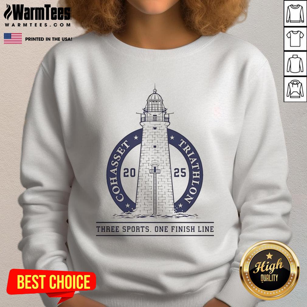 Top 2025 Cohasset Triathlon Three Sports One Finish Line Sweatshirt Cozy sweatshirt featuring 'Top 2025 Cohasset Triathlon: Three Sports, One Finish Line' design for athletes and fans.