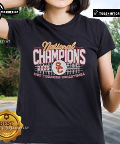 USC Trojans Ladies Tee celebrating the Top 2025 NCAA Men's Volleyball National Champions, featuring vibrant team colors.