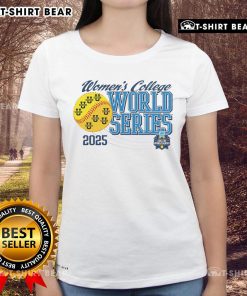 Top 2025 NCAA Softball Women's College World Series infield ladies tee showcasing vibrant team colors and design.