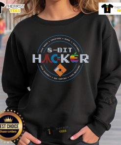 Alt Text: Stylish 8-bit hacker sweatshirt featuring retro graphics and vibrant colors, perfect for tech enthusiasts.