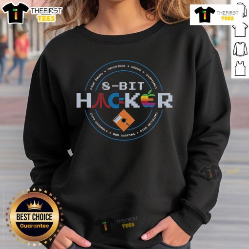 Alt Text: Stylish 8-bit hacker sweatshirt featuring retro graphics and vibrant colors, perfect for tech enthusiasts.