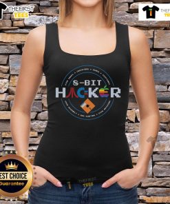 Top 8-bit hacker tank top featuring retro gaming graphics in vibrant colors, perfect for tech enthusiasts and gamers.