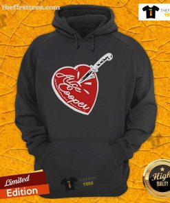 Top Alice Cooper Stab Heart Knife Hoodie featuring a bold graphic design of a heart pierced by a knife.