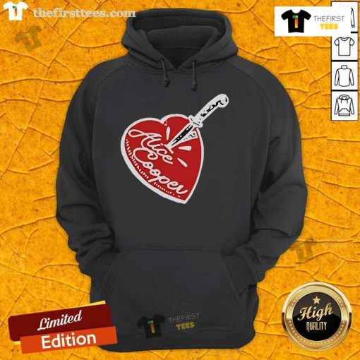 Top Alice Cooper Stab Heart Knife Hoodie featuring a bold graphic design of a heart pierced by a knife.