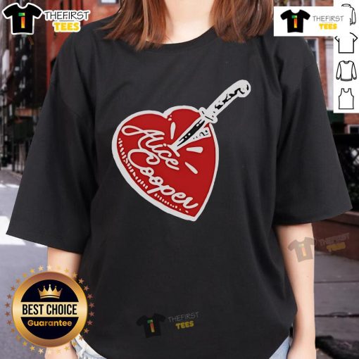 Top Alice Cooper Stab Heart Knife Ladies Tee featuring a bold graphic design perfect for fans of classic rock fashion.