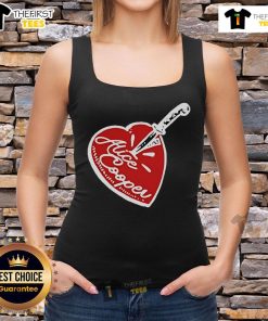 Stylish Alice Cooper stab heart knife tank top featuring bold graphics for rock music fans and collectors.