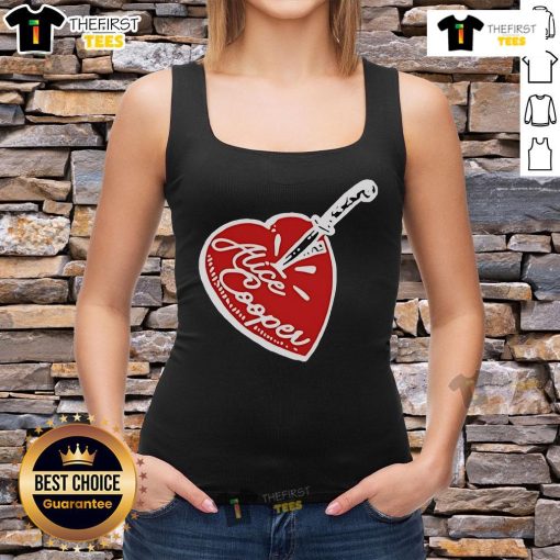 Stylish Alice Cooper stab heart knife tank top featuring bold graphics for rock music fans and collectors.