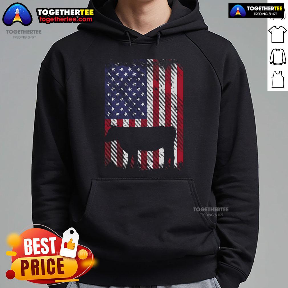 Top American Flag Cow Vintage Farm Animal Patriotic Farmer Hoodie Vintage farm hoodie featuring a patriotic cow with an American flag, perfect for farmers and Americana enthusiasts.