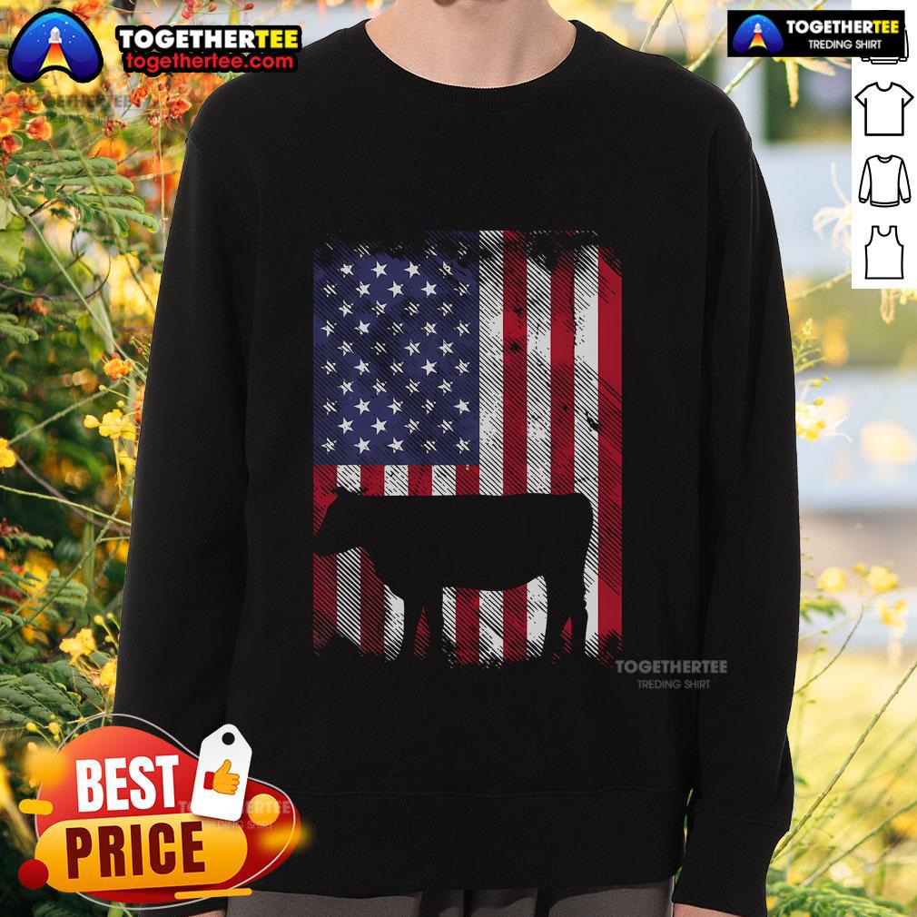 Top American Flag Cow Vintage Farm Animal Patriotic Farmer Sweatshirt Vintage farm animal sweatshirt featuring a top American flag cow design, perfect for patriotic farmers.