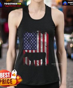 Vintage farm animal tank top featuring a patriotic American flag cow design for farmers and country lovers.