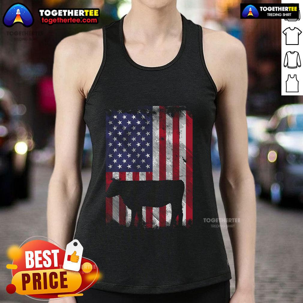 Top American Flag Cow Vintage Farm Animal Patriotic Farmer Tank Top Vintage farm animal tank top featuring a patriotic American flag cow design for farmers and country lovers.