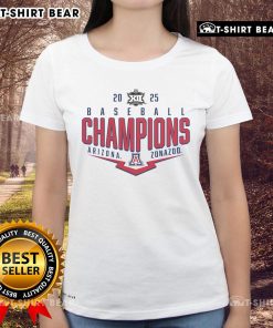 Alt Text: Arizona Wildcats 2025 Big 12 Baseball Conference Tournament Champions T-shirt featuring playoff pitch design.