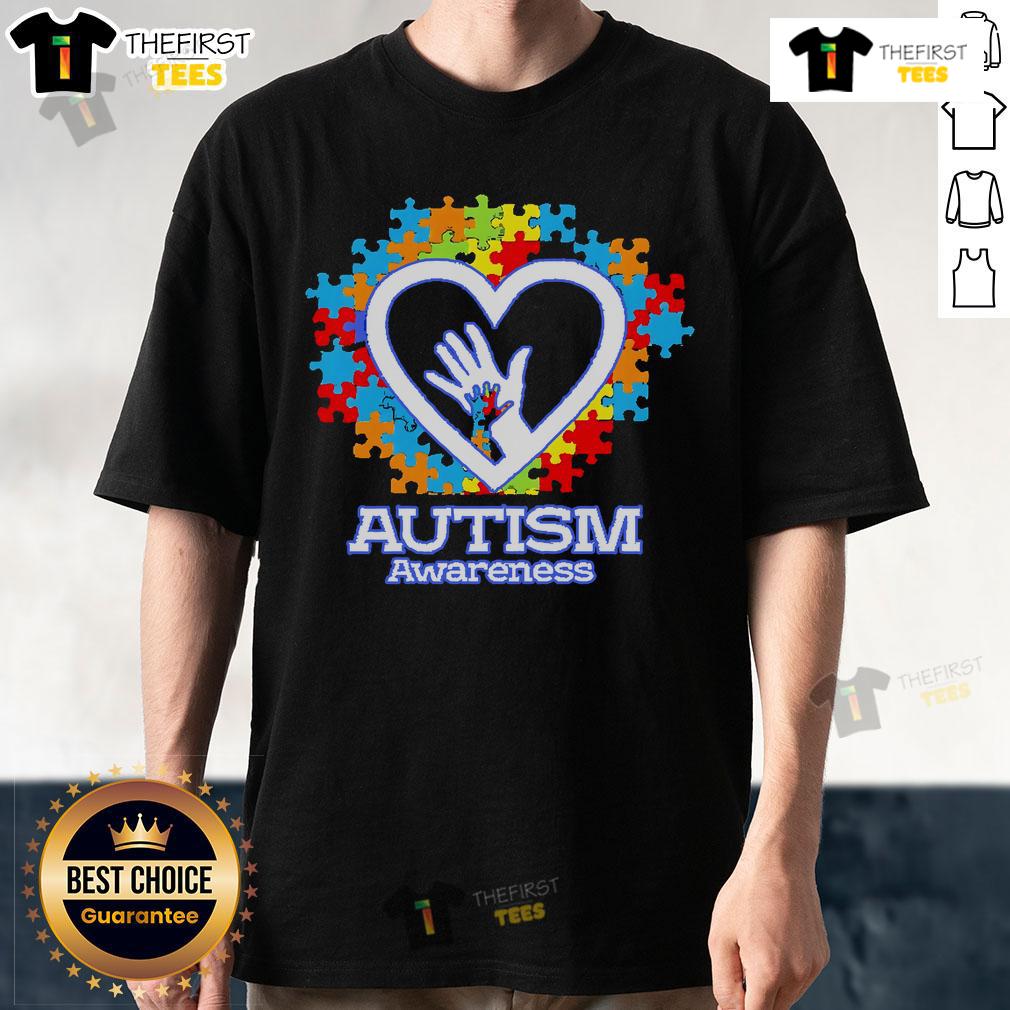 Top Autism Awareness Hands Puzzle Heart T Shirt Top Autism Awareness Hands Puzzle Heart T-Shirt featuring colorful puzzle pieces and heart design to promote inclusion.
