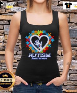 Top Autism Awareness hands and puzzle heart design on a stylish tank top for supporting autism community.