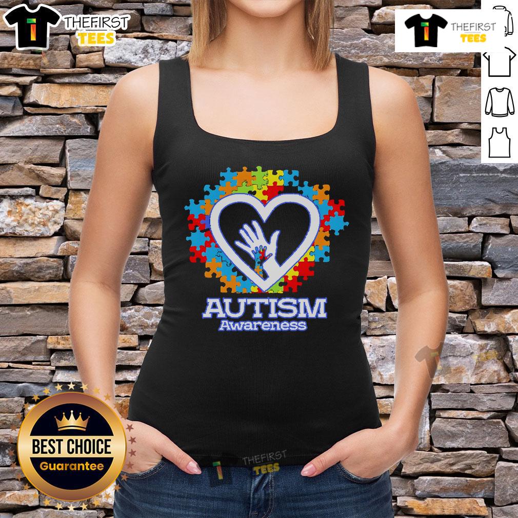 Top Autism Awareness Hands Puzzle Heart Tank Top Top Autism Awareness hands and puzzle heart design on a stylish tank top for supporting autism community.